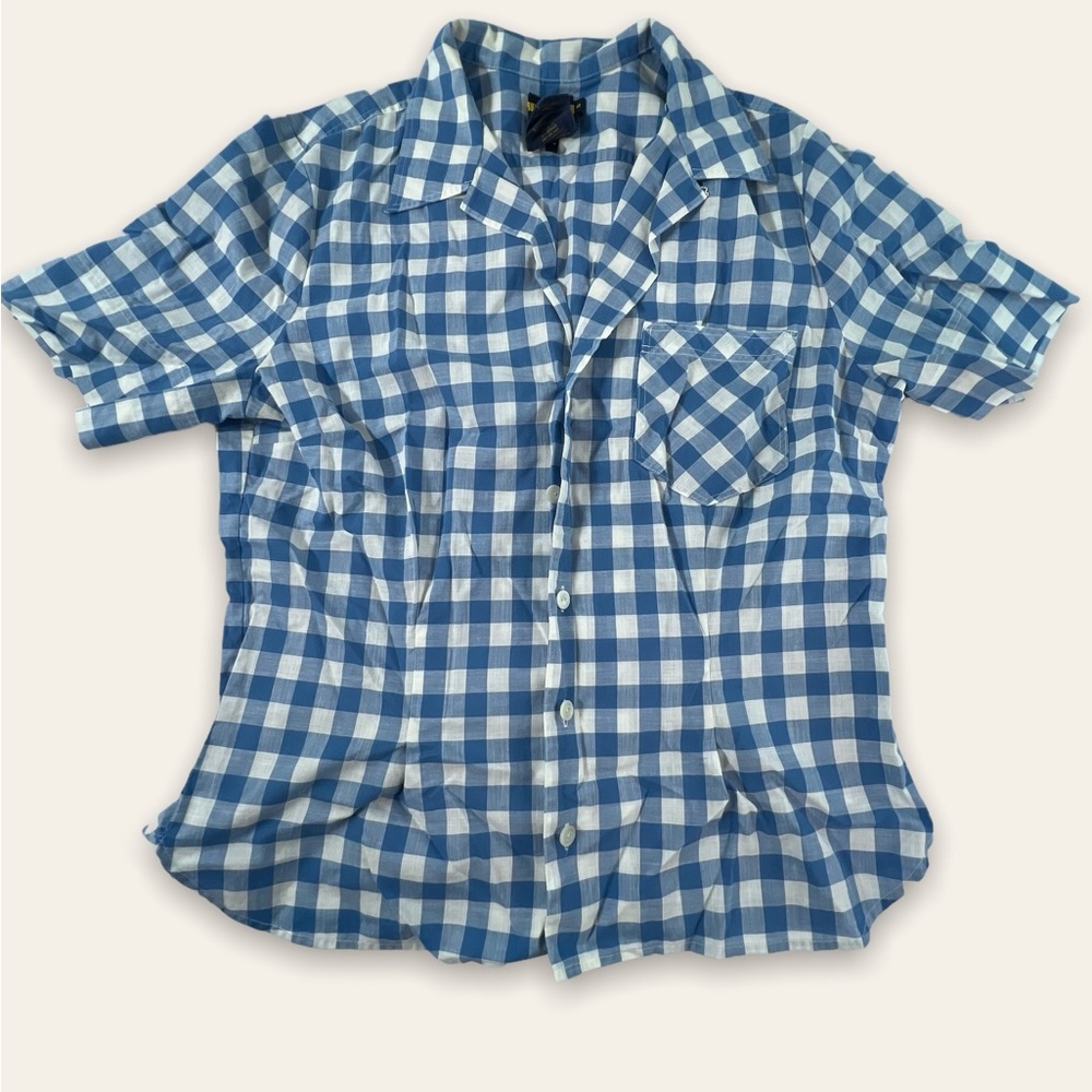 Ralph Lauren Gingham Button Shirt girls Size 12 Blue White Casual Slim Fitted